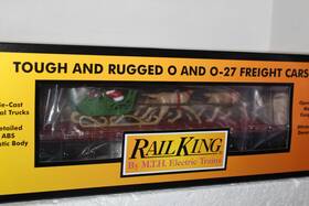 30-76917 Mth #30-76917 Railking Red Flatcar With Led Lights And Santa Sleigh Reindeer