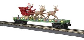 30-76940 Mth O Gauge Railking Green Flat Car Led Lights Santa Sleigh Reindeer New In Box