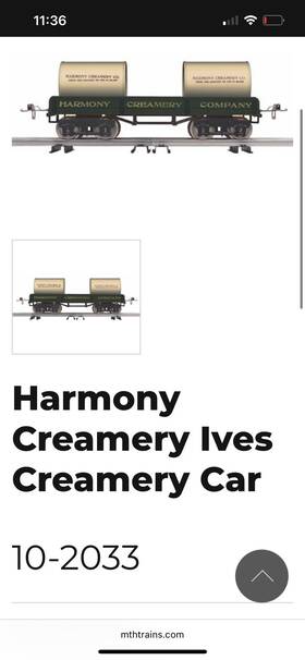 Mth 658081054896 Tinplate Ives Harmony Creamery Tank Car #10-2033 Nos Standard Scale D #3