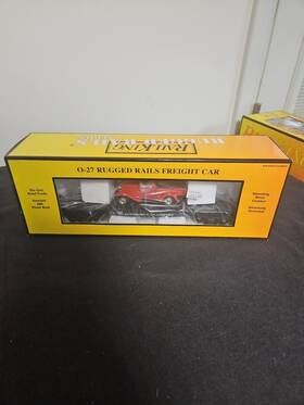 30-4146b Mth 658081346151 Rail King 027 Gauge Auto Transport Flat Car 1948 Red Pickup Truck