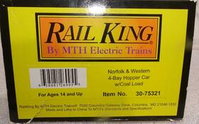 Mth 658081477480 Railking Norfolk And Western 4-bay Hopper Car With Coal Load O Gauge 30-75321