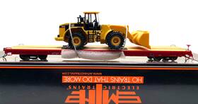 80-98013 Mth Ho 60ft Wood Deck Flat Car With Cat 950g Wheel Loader Santa Fe Atsf