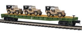 Mth Premier 20-92357 U.s. Army Flat Car With 3 Willy S Transport Vehicles Desert O
