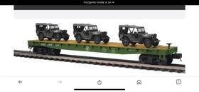 20-95672 Mth Premier Us Army Flatcar With 3 Willys Transport Vehicles Jeeps