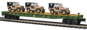 20-95673 Mth Premier U.s. Army Flat With 3 Willys Transport Vehicles #609153 O Gauge R