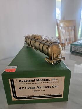 Omi-3022 Overland Models Ho Scale Brass 61ft Liquid Air Tank Car - Omi 3029 Unpntd
