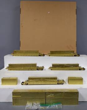 4552 Pecos River Brass O Undecorated Thrall 5 Car 40ft Double Stack Set -2 Rail