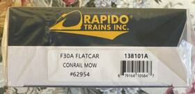 Rapido Trains Inc. Rap#138101a Inc. Conrail Mow F30a Flatcar #62954 #138101a New