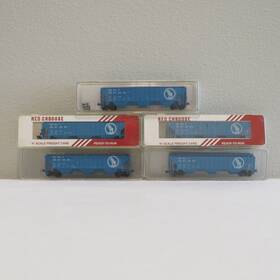 15416 Red Caboose Lot Of 5 N Scale Gn Big Sky Blue 4740 3-bay Covered Hopper Read