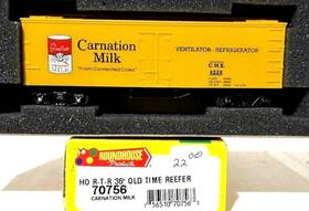 Roundhouse 756510707563 Rtr 1/87 Ho Carnation Milk 36ft Old Time Reefer Yellow Cmx R.r.railcar
