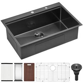 Sm023-1sbg Scamall 33 Inch Drop In Workstation Kitchen Sink 16 Gauge Nano Black T304 Stainless Ste