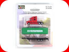 31-616 Trainworx 949727521626 N Scale Volvo Tractor Trailer 40ft Evergreen Container Chassis Kato