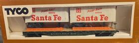 41525 Tyco 354a 300 Ho - 60ft Flat Car With Piggyback Santa Fe Trailers
