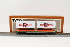 369-a Tyco Ho Piggyback Flat Car At&sf With Sealand Trailer Load