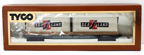 352b Vintage Tyco Brown Box Ho Atsf 50foot Flat Car With Sea Land Containers Rtr Nib