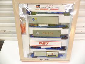 932-13935 Walthers Ho All-purpose Spine Cars With Containers Set Conrail