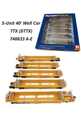 910-55665 Walthers Mainline Ho Scale Thrall 5-unit 40ft Well Car Ttx Dttx #740633