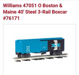 47051 Williams Boston And Maine 40ft Steel 3 Rail Boxcar. New Still In Sealed Box