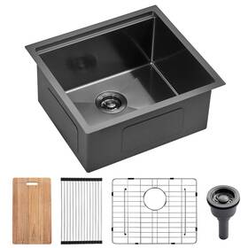Win004b211910-us1 Xiiwin 21x19x10 Undermount Kitchen Sink Nano Black 304 Stainless Steel Deep