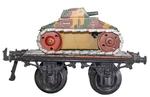Vintage Pre-war Bing 1-GAUGE Flat Car W/ Arnold Clockwork Tin Lithographed Tank. Fixed Price $145.00.