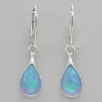 Blue Fire Opal Teardrop / Pear Leverback Earrings - 925 Sterling Silver #1507E. Fixed Price $36.95.