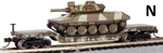 52' Center-depressed Flat Car Green Camo & Sheridan Tank BAC-71388. Fixed Price $35.99.