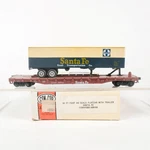Con-cor Ho Scale Santa Fe Atsf #92713 54' Flat Car With Trailer 0001-009158. Fixed Price $21.99.