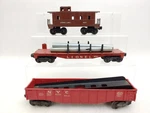 3 Lionel Postwar Freight 6511 Culvert Flatcar Pipes 6017 Caboose. Fixed Price $25.99.