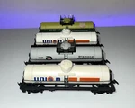 Tyco Ho Single Dome Tank Cars (4) - Union 76 X2, Diamond Chemicals & Dupont. Fixed Price $27.00.