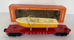 Lionel #6801-50 Flat Car With Boat Yellow Hull, White Deck. Fixed Price $80.00.