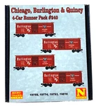 Scale Micro Trains 98300240 Burlington 40' Single-door Boxcar (4) Set. Fixed Price $109.95.