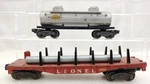 Lionel Trains Postwar Freight Cars 6511 Pipe 6465 2D Sunoco Tank. Fixed Price $14.99.