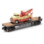 Menards O-gauge Union Pacific Flatcar 1956 Ray's Wrecker Nib. Fixed Price $34.50.