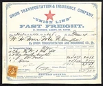 Transportation & Ins. Co. Prr Waybill #100 "union Line" Fast Freight 1865. Fixed Price $44.99.