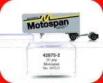 Scale ***motospan*** 28' Pup Trailer #265212 -- Trainworx 42875-2, Special Run. Fixed Price $27.49.