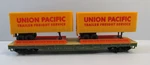 Tyco At&sf Flatbed Train Car With Two Union Pacific Trailers - Ho Scale #90806. Fixed Price $10.50.