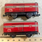 2 Different Marx 37969 Pennsylvania Merch Boxcars - Gauge Inch 4 Wheel (c). Fixed Price $27.50.