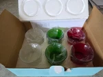 Partylite Set Of 6 Holiday Frosted Votive Holders Red Green & Clear P9308 - New. Fixed Price $20.00.