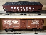 Southern Rr Combo Deal! Used Gauge Hopper W/coal & Box And Car W/o. Fixed Price $50.00.
