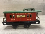 Prewar American Flyer No. 1114 Caboose Red With Green Roof - Gauge Tin Plate. Fixed Price $20.00.