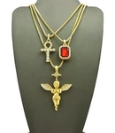 Hip Hop Ankh, Gemstone, Praying Angel Pendant Necklace Set RC2136. Fixed Price $32.99.