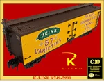 K-line K742-5201 Heinz 57 Billboard Woodside Reefer New C10 W/accessories Oem. Fixed Price $94.95.