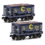 Menards Gauge Blue Chessie System Ore Cars New-in-box 2-PACK. Fixed Price $45.00.