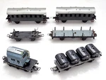 6X Trix Stake Car, Marklin 315/2 Crane, Liliput Barrel, Ho Passenger Freight. Fixed Price $28.49.