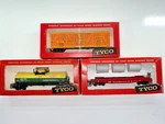 Tyco Ho - T312A Stock Car, T324B : 298 Chemical T331B 229 Skid Flat. Fixed Price $20.00.
