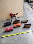 Vintage Marx Toys Tin Railroad Train Cars Caboose Freight Open + Crain. Fixed Price $65.00.