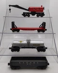 Lionel Assorted Vintage Gauge Freight Cars: 2555, 6112, 6477, & 6580. Fixed Price $54.74.