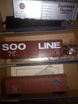 Set THREE(3) Boxcars: 40' Sp Overnight, Soo Line & Roundhouse Kits. Fixed Price $15.50.