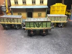 Set Of Three Vintage 1904-1919 Marklin Gauge Coal Wagons C-5 Grade. Fixed Price $350.00.