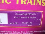 Mth 20-98170 Santa Fe Flat Car W 48' Trailer #290543. Fixed Price $60.00.
